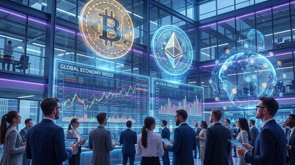 Cryptocurrency market 2026 overview including Bitcoin analysis, Ethereum future, blockchain trends, AI in crypto, and digital finance evolution.